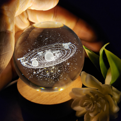 3D Crystal Ball Lamp | Night Light with Wooden Base | Ideal Decorative Gift For Your Loved Ones - DroolDeck