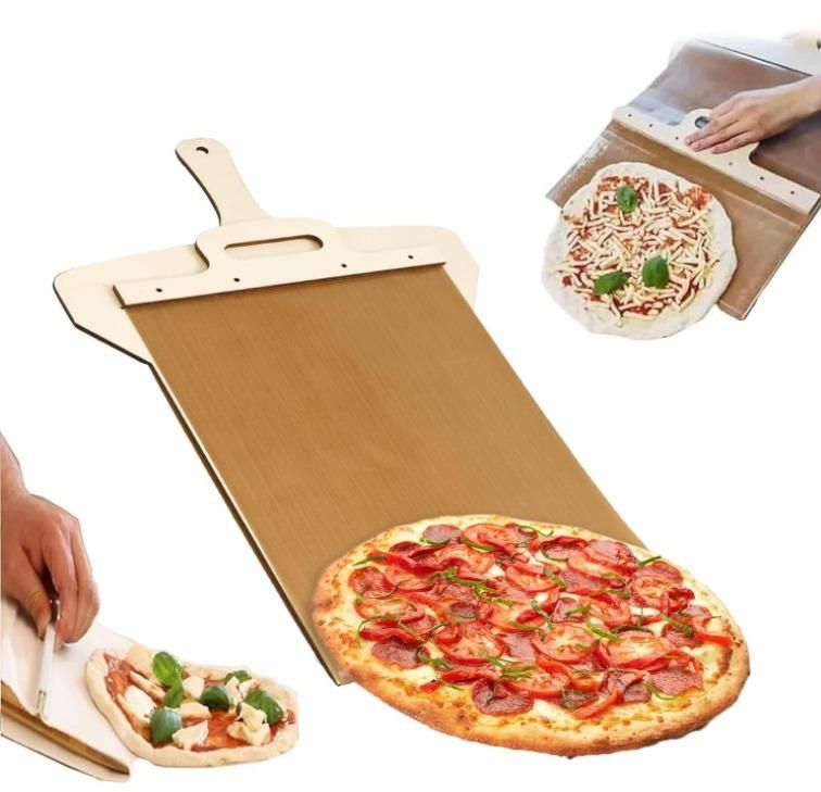 Wooden Pizza Smart Slider, Non-stick Pizza Peel Slider That Transfer Pizza Perfectly, Pizza Paddle with Handle - DroolDeck