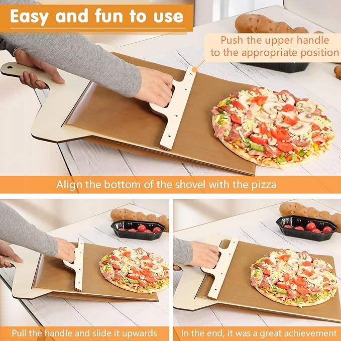 Wooden Pizza Smart Slider, Non-stick Pizza Peel Slider That Transfer Pizza Perfectly, Pizza Paddle with Handle - DroolDeck