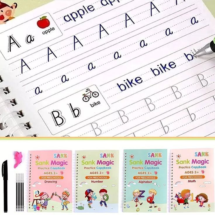 Sank Magic Practice Copybook (4 BOOKS,1 PEN,1 GRIP,10 REFILL), Magic Calligraphy Copybook Set Writing Tool for Kids - DroolDeck