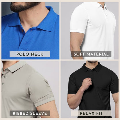 Men’s Solid Polo T-Shirt Combo Pack – 4 Classic Half Sleeves - DroolDeck