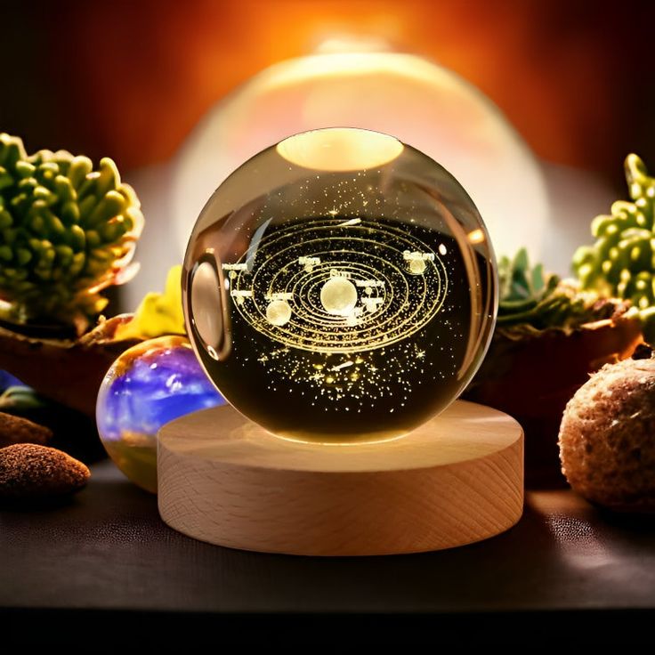 3D Crystal Ball Lamp | Night Light with Wooden Base | Ideal Decorative Gift For Your Loved Ones - DroolDeck