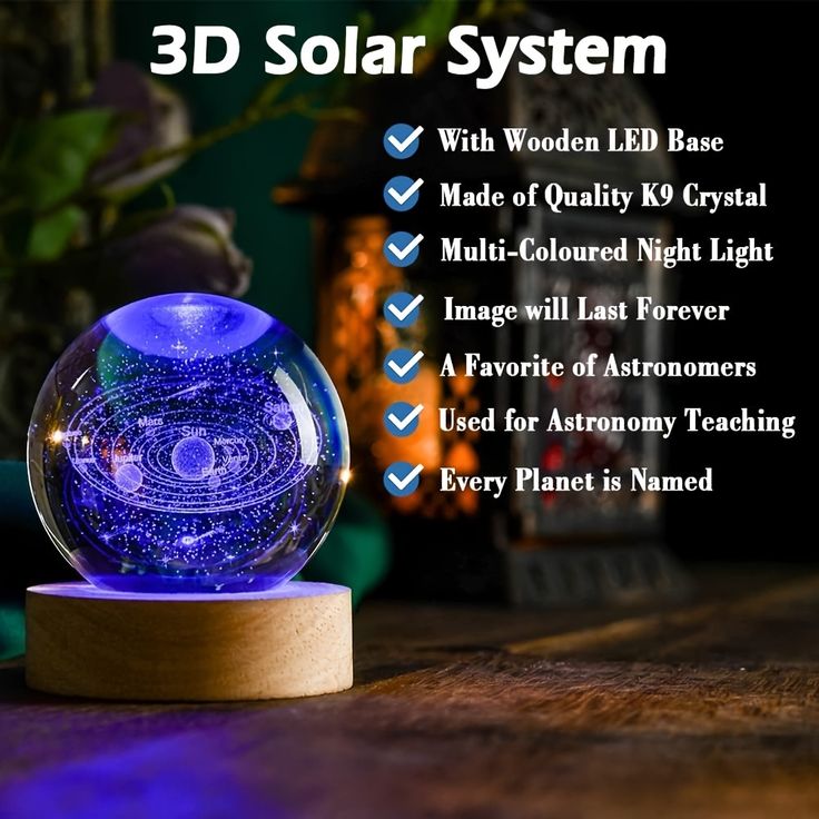 3D Crystal Ball Lamp | Night Light with Wooden Base | Ideal Decorative Gift For Your Loved Ones - DroolDeck